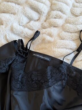 Brandy Melville Black Satin Lace-Trim Slip Cami